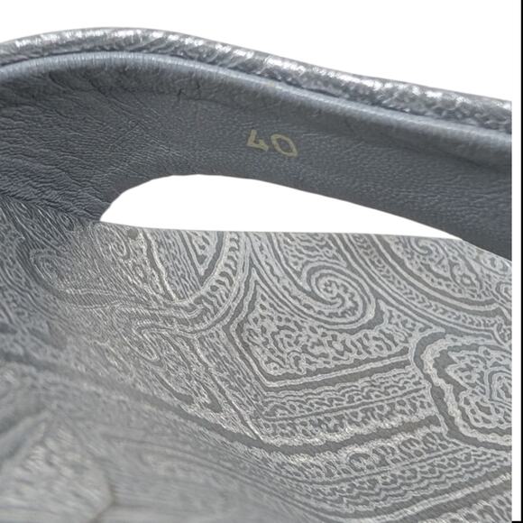 Vintage Prada Logo Kitten Heel Flip Flops Square Toe Sandal Mule Silver Blue 40 - Picture 9 of 13